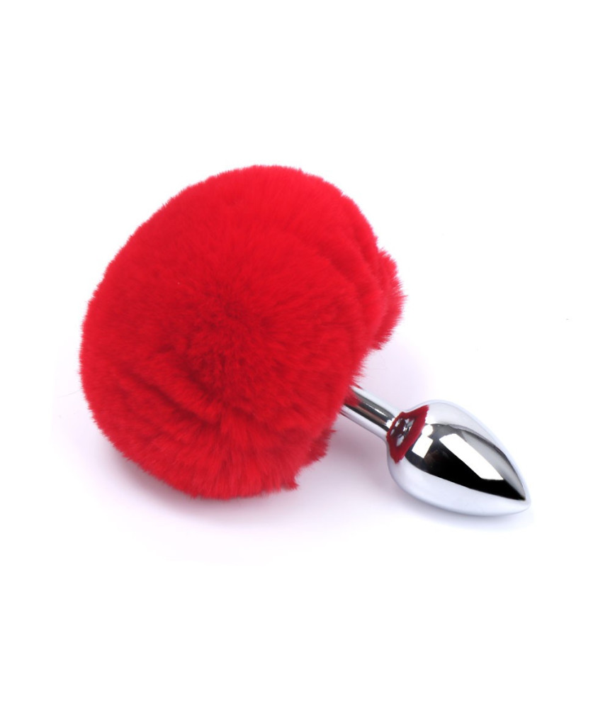 Plug anal aluminium avec pompon rouge Taille S - RY-001+MPJ-018RED
